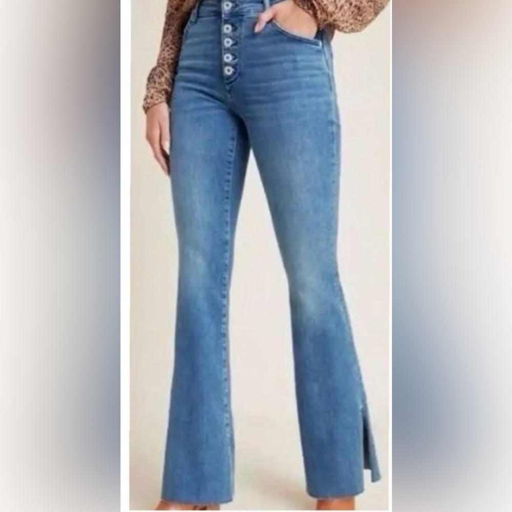 Anthropologie Pilcro Flared Blue Jeans Size 33 Size Slits Stretch